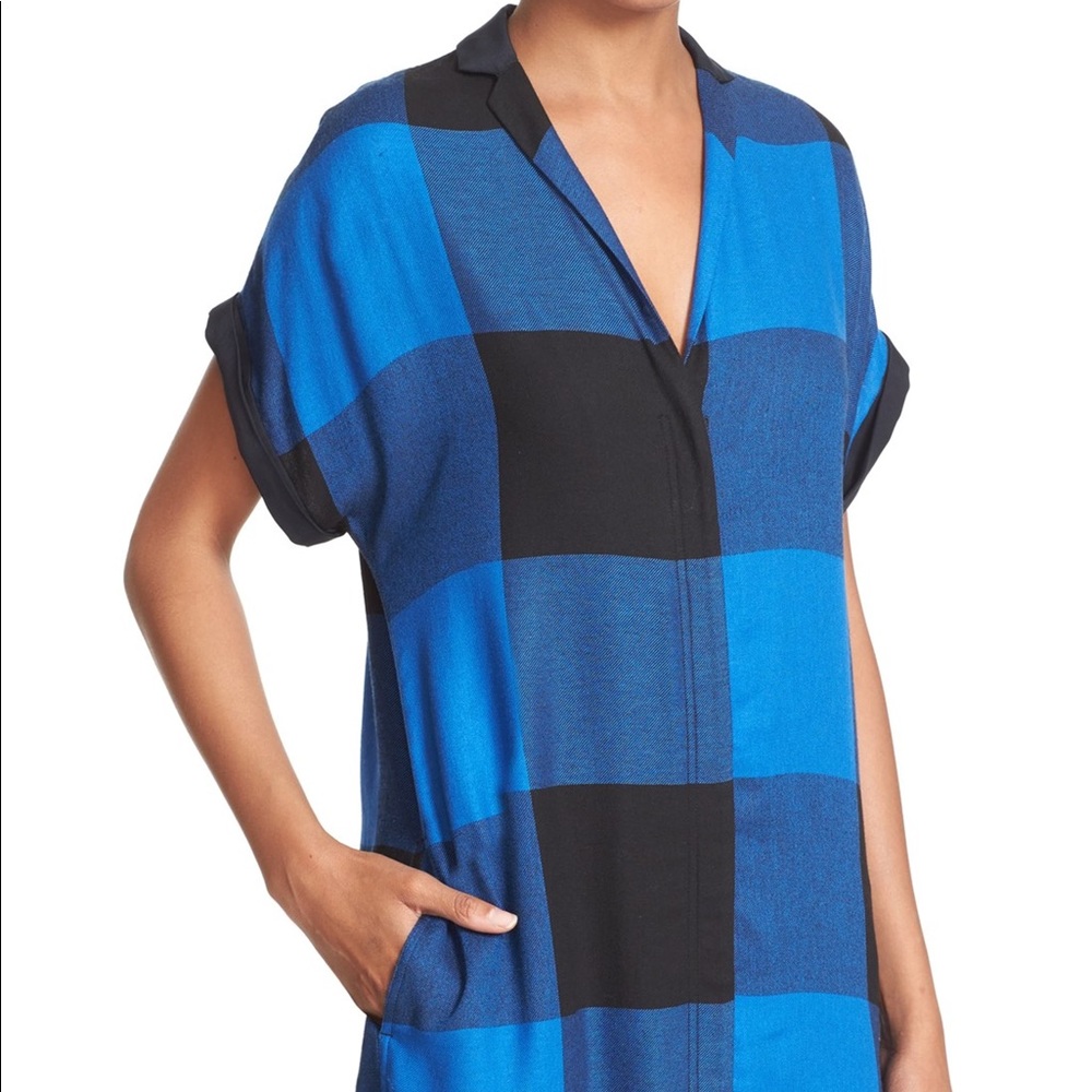 Rag & Bone Cooper Plaid Shirt Dress Blue Black Sizs 4